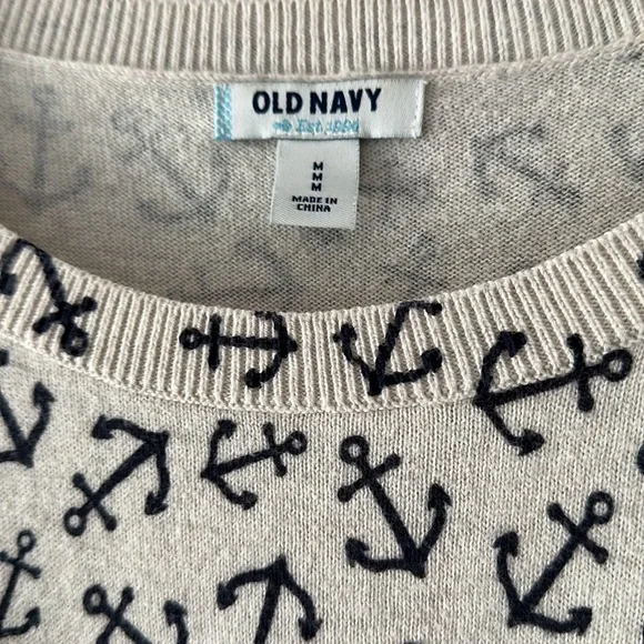 ⚓️ ANCHORS AWAY Adorable coastal sweater with blue anchors on cream background M - Picture 4 of 10